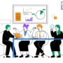 Shareholders discussing company strategy with charts and graphs, highlighting risks of nominee shareholders, foreign shareholders, Thai shareholders, and majority shareholders in a shareholding structure with real participation and shareholder agreements.
