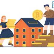 Illustration of investors using Bitcoin and digital assets to build a real estate portfolio in Thailand.