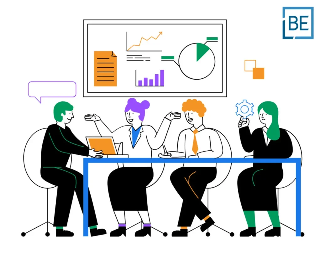 Shareholders discussing company strategy with charts and graphs, highlighting risks of nominee shareholders, foreign shareholders, Thai shareholders, and majority shareholders in a shareholding structure with real participation and shareholder agreements.