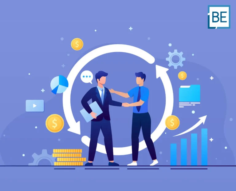 Two business professionals shaking hands against a background of growth charts, coins, and digital icons, symbolising how to start a business in Thailand with full ownership.